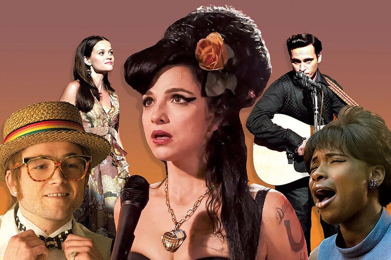 アベラ（中央）に名シンガーの歌声を再現させるのは無謀　PHOTO ILLUSTRATION BY SLATE. IMAGES VIA PARAMOUNT PICTURES, FOCUS FEATURES, 20TH CENTURY FOX, AND UNITED ARTISTS RELEASINGｰSLATE