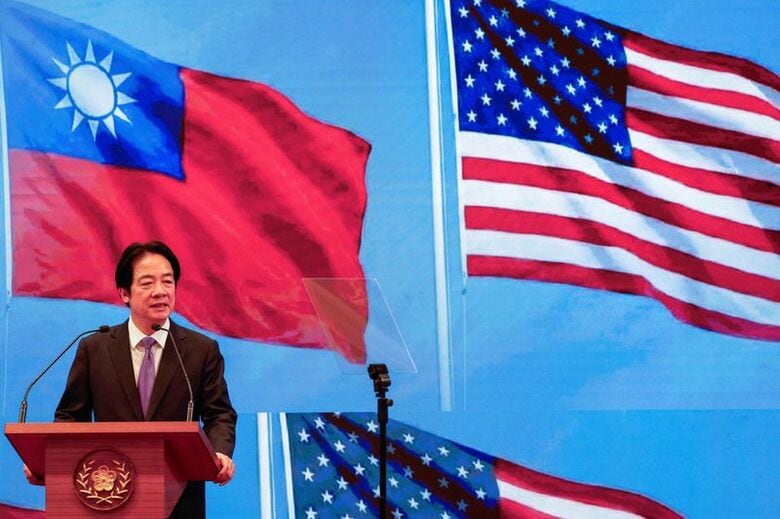 米国との経済協議について記者会見する台湾の頼清徳総統。台北で2月撮影。REUTERS/Ann Wang