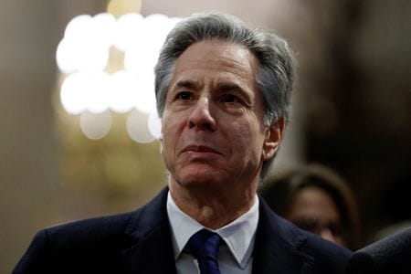 　１月１６日、退任を控えたブリンケン米国務長官の最後の記者会見が首都ワシントンの国務省で開かれた。パリで９日、代表撮影（２０２５年　ロイター）