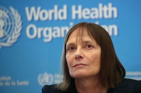 　２月１２日、世界保健機関（ＷＨＯ）の研究フォーラムで共同議長を務めたマリーポール・キニー氏は、新型コロナウイルスについて、中国の科学者が２つの抗ウイルス薬の治験を行っており、数週間以内に予備的な臨床試験の結果が出るとの見通しを示した。１１日スイスで撮影。（REUTERS/Denis Balibouse）