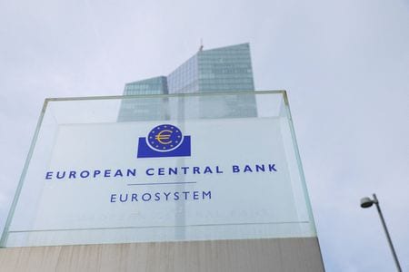 　欧州中央銀行（ＥＣＢ）のチーフエコノミストであるレーン専務理事は４日、ＥＣＢの賃金トラッカーと企業からのフィードバックによると、賃金圧力は緩和しつつあり、２０２５─２６年にかけて緩和が続く見通しだと述べた。２０２３年３月撮影（２０２４年　ロイター／Heiko Becker）