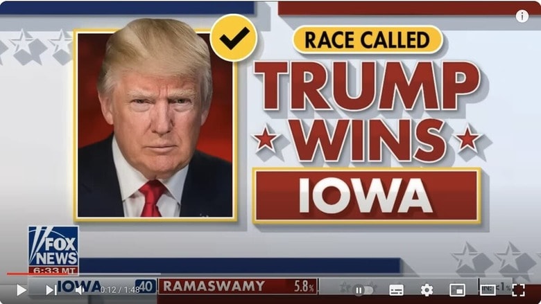 共和党のアイオワ州党員集会でトランプは当選（1月15日）　FoxNews/YouTube