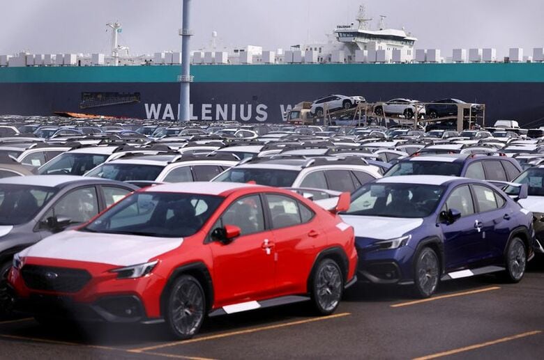横浜港から輸出される自動車。2025年3月撮影。REUTERS/Issei Kato