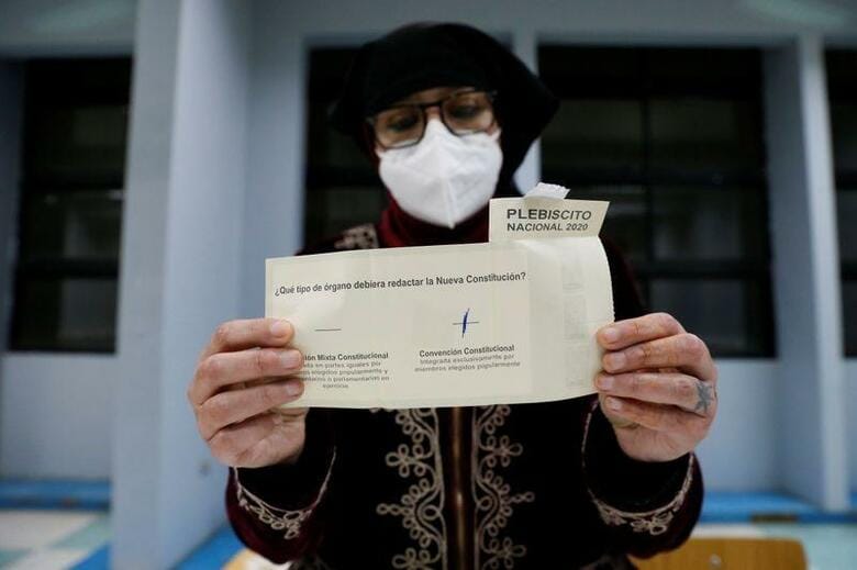 10月25日、南米チリで、軍事独裁政権時代に制定された憲法の改正の是非を問う国民投票が実施された。チリ・バルパライソで撮影(2020年　ロイター/Rodrigo Garrido)