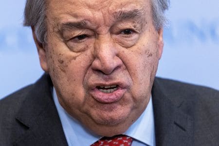 国連のグテレス事務総長は、パレスチナ自治区ガザの「エスニッククレンジング（民族浄化）」を避けるよう訴えた。１月１５日、ニューヨークで撮影（２０２５年　ロイター/Eduardo Munoz/File Photo）