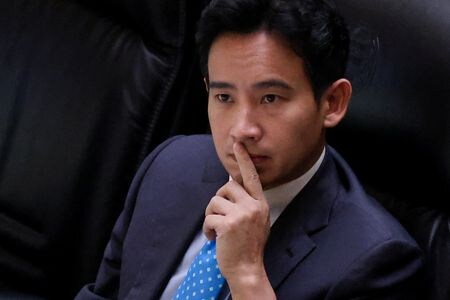 　７月２０日、タイ議会のピシェート副議長は、来週に再び首相指名選挙を行うとしつつ、５月の下院総選挙で第１党となった「前進党」のピター党首（写真）が候補になることはできないと述べた。写真は１９日、バンコクで撮影（２０２３年　ロイター/Chalinee Thirasupa）