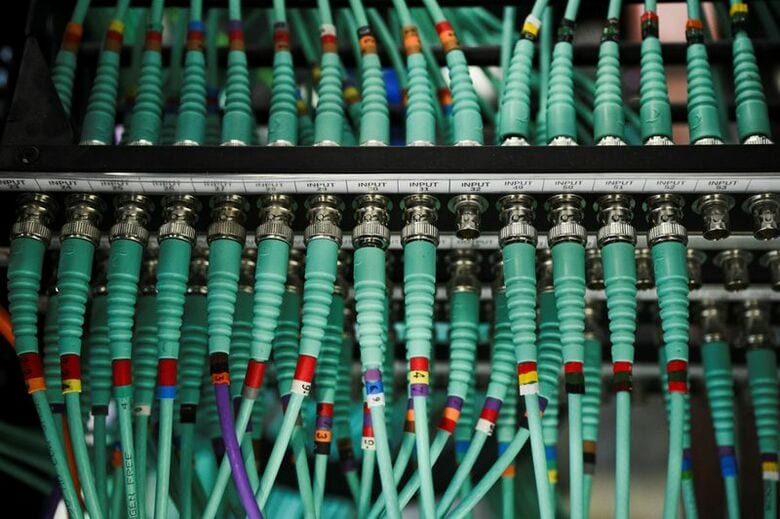 コンピューターサーバーのケーブル。ベルリンで10月21日撮影。REUTERS/Annegret Hilse