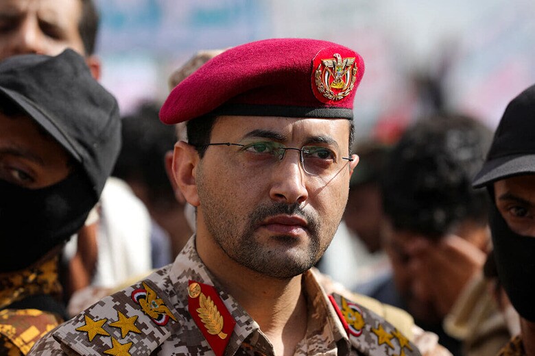 フーシ派軍事部門のヤヒヤ・サリー報道官（3月15日、サヌア）　Khaled Abdullah-REUTERS