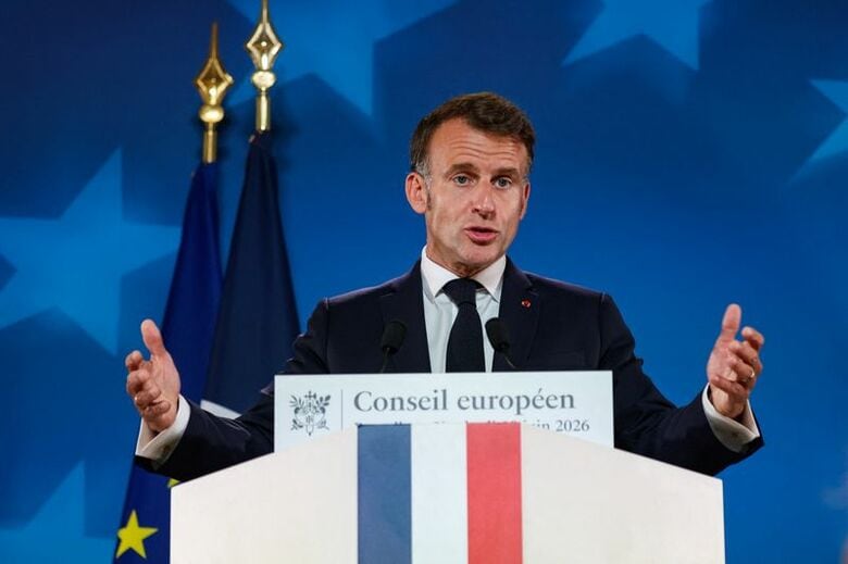 フランスのマクロン大統領。６月１９日、ベルギーのブリュッセルで撮影（２０２６年　ロイター/Laia Ros）