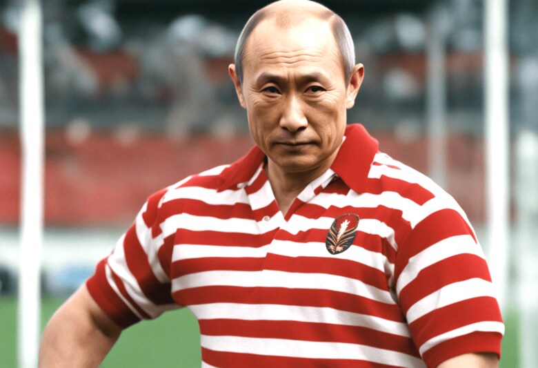 <strong>今回のAIイラスト：</strong>「日本のプーチン」は柔道でなくラグビーがお好き？ AI GENERATED ART BY NEWSWEEK JAPAN VIA STABLE DIFFUSION
