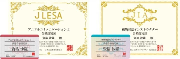 アニマルコミュニケーション士の資格証明書