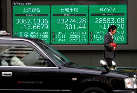 　日経平均は２万２９００円台半ばを推移している。１月２４日から春節（旧正月）で休場だった中国株式市場は取引を再開、上海総合指数は７％超安で推移している。写真は１月８日、東京都内の証券会社（２０２０年　ロイター/Issei Kato）