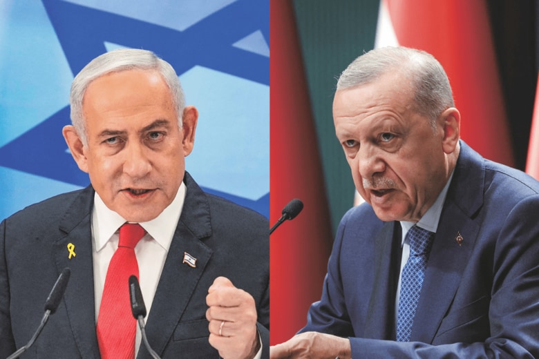 イスラエルのネタニヤフ首相（左）とトルコのエルドアン大統領（右） の思惑は？　MAYA ALLERUZZO-POOL-REUTERS（左）MURAD SEZER-REUTERS（右）