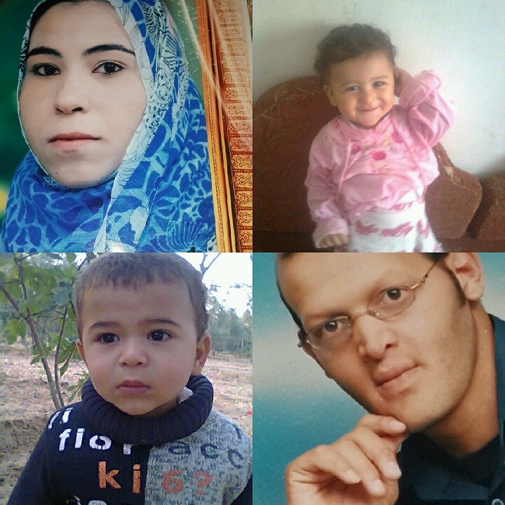 地中海で沈没した密航船で死んだガザの家族。3歳の長男（左下）と1歳の長女（右上）と父親（右下）と母親（左上）（遺族提供）