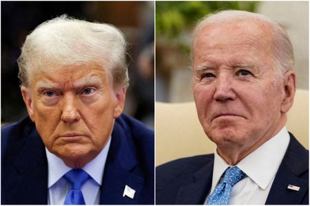 先週行われた米大統領選挙のテレビ討論会で民主党のバイデン大統領が精彩を欠いたものの、共和党のトランプ前大統領と支持率がなお拮抗（きっこう）していることがロイター／イプソス調査の調査で明らかになった。（2024年　ロイター/Brendan McDermid and Elizabeth Frantz/File Photo）