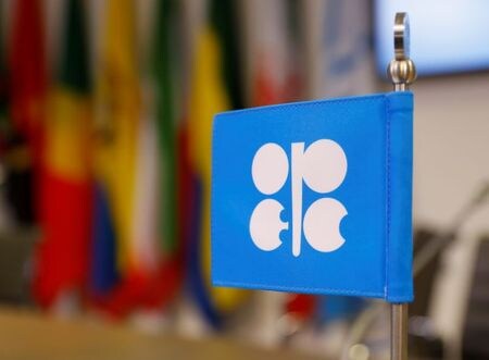　６日、ロイター調査によると、石油輸出国機構（ＯＰＥＣ）の１２月産油量は平均で日量２９５０万バレルと前月改訂値から５万バレル減少したことが分かった。写真はＯＰＥＣのロゴ。２０１８年１２月撮影（２０２０年　ロイター/Leonhard Foeger）