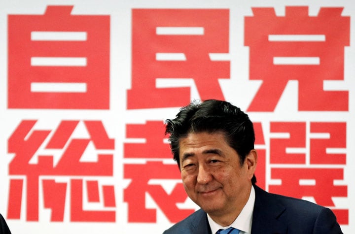 総裁選でも憲法改正への意欲を強調する安倍首相　Toru Hanai-REUTERS　