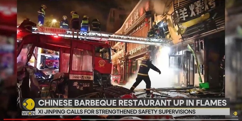 中国国営・新華社通信によると、寧夏回族自治区の銀川市にある焼き肉店で6月21日夜、ガス爆発があり、31人が死亡した。WION / YouTube