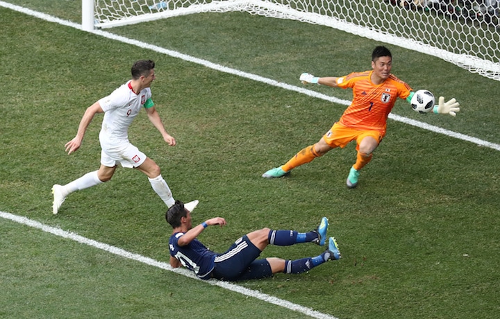 W杯ロシア大会 日本対ポーランド　GK川島は何度もファインセーブを見せた（6月28日）　Sergio Perez-REUTERS