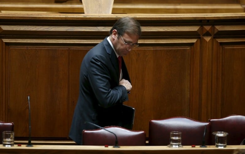 １１月１０日、ポルトガル議会が財政緊縮策などを盛り込んだコエリョ政権の施政方針をめぐる採決を行い、過半数を占める野党連合などの反対で否決された。写真はコエリョ首相（２０１５年　ロイター/RAFAEL MARCHANTE）