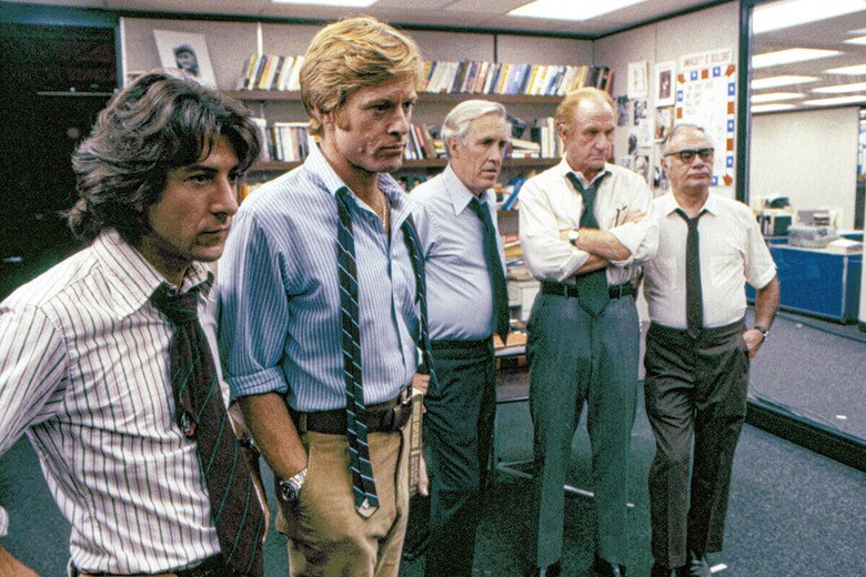 映画『大統領の陰謀』でニクソン政権を追い詰めるワシントン・ポスト編集室の面々　PHOTONONSTOP/AFLO