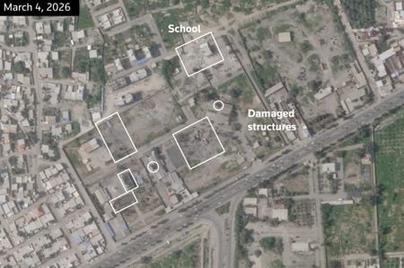 衛星画像。イランのミナブにある女子学校などの建物が、米・イスラエルとイランの紛争中に攻撃を受け破壊された様子。3月4日撮影。2026 Planet Labs PBC/Handout via REUTERS