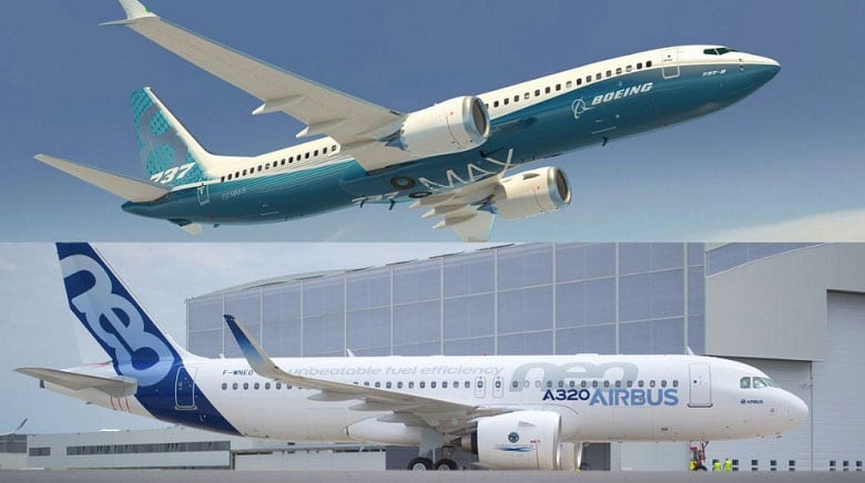 新素材SiC繊維は、ボーイング737MAXやエアバスA320neoに採用されている（写真：Boeing、Fred LANCELOT/Airbus）