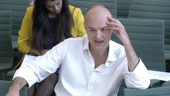 英議会下院の委員会でジョンソン首相を批判したカミングズ（5月26日）　Reuters TV/REUTERS