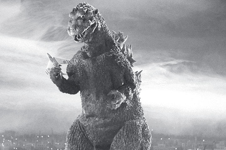 『ゴジラ』。怒りを背負った存在であり、まさに恐怖の対象である。どこから見ても睨んでいるような目が印象的。　&copy; 1954 TOHO CO.,LTD. ALL RIGHTS RESERVED.