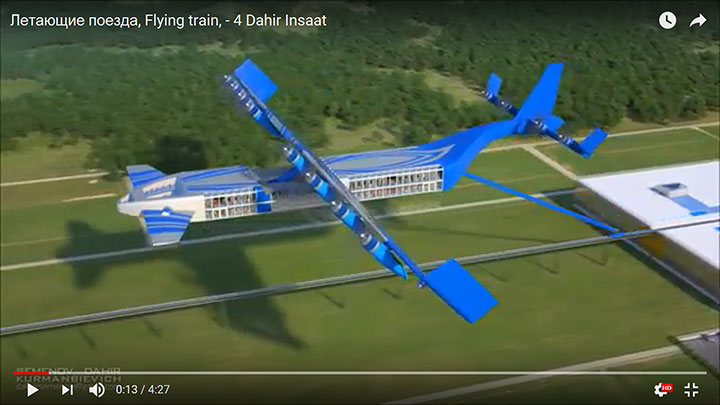 航空機のエンジンを積んで線路の上空を走る「空飛ぶ電車」構想　Dahir Insaat/YOUTUBE