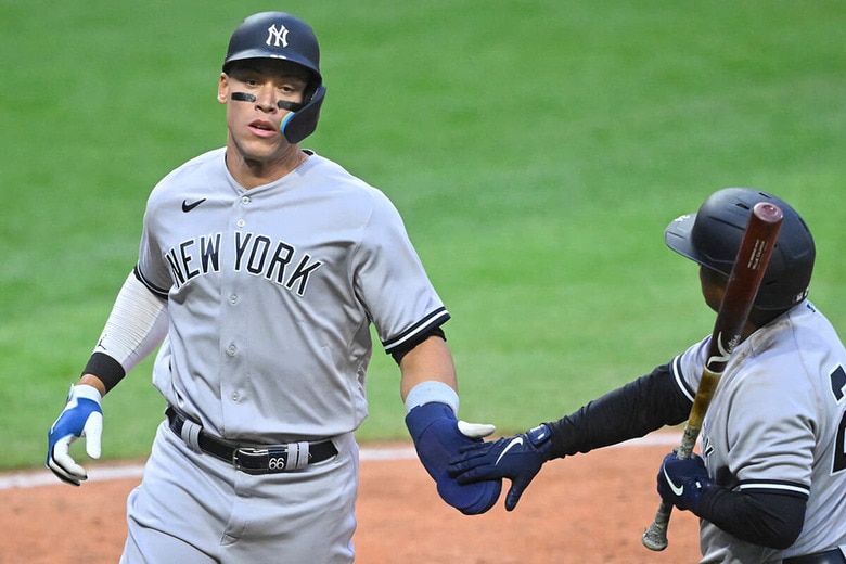 昨季HR王のアーロン・ジャッジ。写真はガーディアンズ戦（4月11日、オハイオ州クリーブランド）　David Richard-USA TODAY Sports via REUTERS