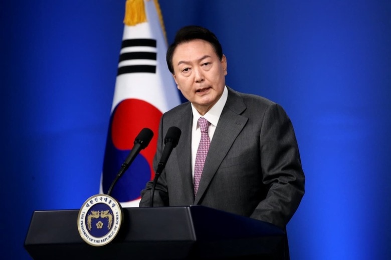 韓国・尹錫悦（ユン・ソクヨル）大統領就任100日目の会見...... Chung Sung-Jun/Pool via REUTERS