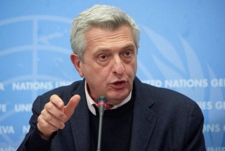　３月３日、国連難民高等弁務官事務所は、ロシアのウクライナ侵攻から１週間で、ウクライナから近隣諸国に避難した人が１００万人に達したと明らかにした。写真はグランディ国連難民高等弁務官。ジュネーブで１月１０日撮影（２０２２年　ロイター/Denis Balibouse）