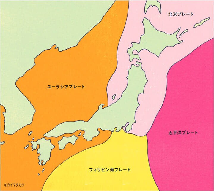 日本列島周辺のプレートを示したイラスト