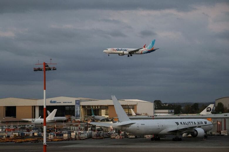 写真は、緊急信号を受けたフライドバイ航空機に搭乗していた乗客を乗せた飛行機が、イスラエルのベン・グリオン国際空港に着陸する様子。９月撮影。REUTERS/Ammar Awad