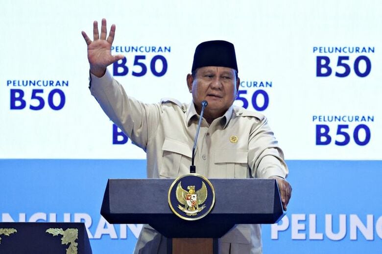 インドネシアのプラボウォ大統領。7月9日、インドネシアの西ジャワ州カラワンで撮影。 REUTERS/Ajeng Dinar Ulfiana