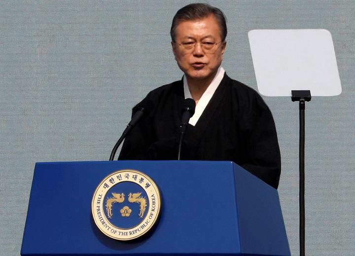 北朝鮮との関係改善で精いっぱいの文在寅大統領（写真は、3.1独立運動100周年式典での演説、ソウル）