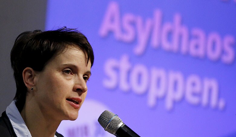 反移民を掲げる右派政党「ドイツのための選択肢（AfD）」のフラウケ・ペトリー党首（2月29日）　Fabrizio Bensch-REUTERS