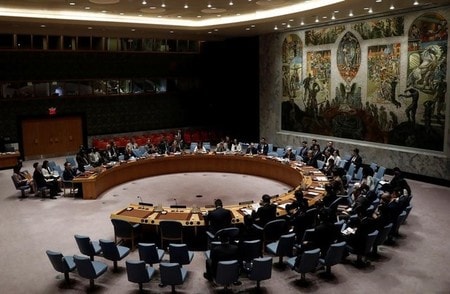 　８月５日、国連の安全保障理事会は北朝鮮が７月に実施した２回の大陸間弾道ミサイル発射を受けて、新たな制裁決議を全会一致で採択した。国連で７月撮影（２０１７年　ロイター／Mike Segar）