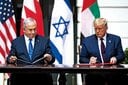 2020年9月、ホワイトハウスでアブラハム合意の署名式に出席したネタニヤフとトランプ　JABIN BOTSFORD-THE WASHINGTON POST/GETTY IMAGES