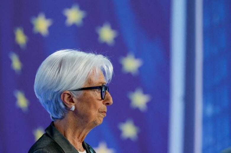 欧州中央銀行（ＥＣＢ）のラガルド総裁。7月23日、ドイツのフランクフルトで撮影。REUTERS/Heiko Becker