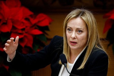 　１２月２９日、イタリアのメローニ首相は記者会見で、欧州連合（ＥＵ）が中国からの渡航者に新型コロナウイルス検査を義務付けることを期待していると表明した（２０２２年　ロイター/Guglielmo Mangiapane）