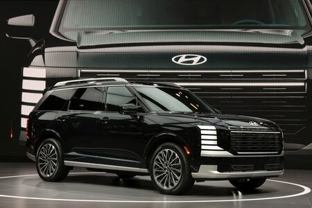 2025年4月16日、米ニューヨークで展示された2026年型新型ＳＵＶ(スポーツタイプ多目的車)「パリセード」。REUTERS/Shannon Stapleton