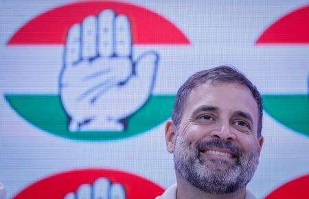 　８月７日　インド議会は７日、最大野党・国民会議派のラフル・ガンジー元総裁（写真）の議員資格を回復した。写真は４日、ニューデリーで撮影（２０２３年　ロイター／Adnan Abidi）