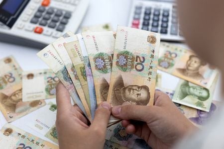 　６月６日、国際金融協会（ＩＩＦ）が発表した月間証券投資動向によると、５月は海外勢が新興国市場の証券を５５億ドル買い越した。写真は中国元紙幣。ボスニア・ヘルツェゴビナのゼニツァで２０２２年５月撮影（２０２４　ロイター／Dado Ruvic）