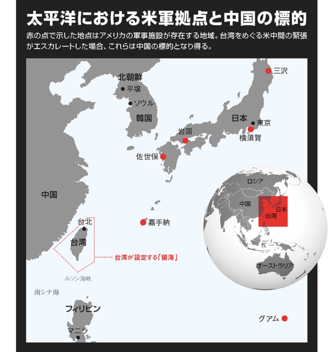 太平洋における米軍拠点と中国の標的（マップ）