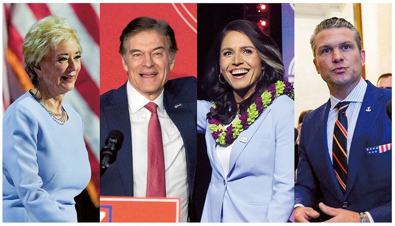 （左から）マクマホン、オズ、ガバード、ヘグセス　FROM LEFT: USA TODAY NETWORKｰREUTERS, HANNAH BEIERｰREUTERS, RONDA CHURCHILLｰREUTERS, NATHAN HOWARDｰREUTERS