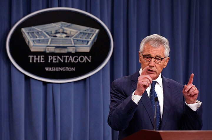 元軍人のヘーゲルは、オバマ政権の国防長官だった（写真は2015年）　Larry Downing--REUTERS