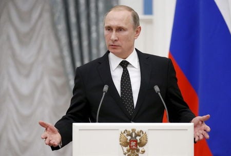 　１１月３０日、ロシアのプーチン大統領（写真）は、パリでの国連の気候変動枠組み条約第２１回締約国会議（ＣＯＰ２１）でトルコのエルドアン大統領との会談を予定していないことが分かった。２６日撮影（２０１５年　ロイター／Alexander Zemlianichenko）