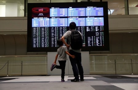 　１１月２２日、東京株式市場で日経平均株価は４日ぶりに反発した。米中通商協議に対する不安が若干後退したほか、外為市場でドル／円が落ち着いて推移したことを好感した。２０１８年１０月１１日、東京証券取引所で撮影（２０１９年　ロイター//Issei Kato）